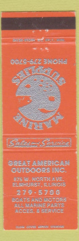Matchbook Cover - Great American Outdoors Boats Elmhurst IL CREASED