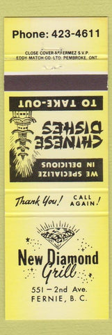 Matchbook Cover - New Diamond Grill Fernie BC Chinese