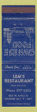 Matchbook Cover - Lem's Restaurant Chinese Thunder Bay ON