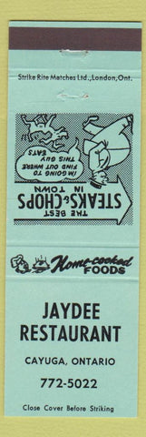 Matchbook Cover - Jaydee Restaurant Cayuga ON