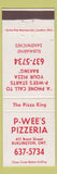 Matchbook Cover - P Wee's Pizza Burlington ON