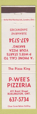 Matchbook Cover - P Wee's Pizza Burlington ON