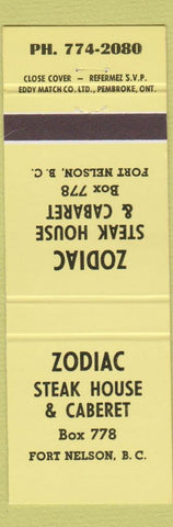 Matchbook Cover - Zodiac Steak House Fort Nelson BC