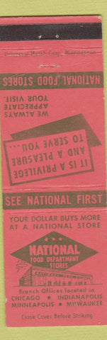 Matchbook Cover National Food Stores Chicago Indianapolis Minneapolis Milwaukee