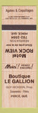Matchbook Cover - Boutique Le Gallion Perce QC