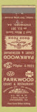 Matchbook Cover - Parkwood Court Restaurant Statesboro GA WEAR