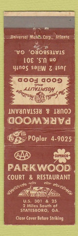Matchbook Cover - Parkwood Court Restaurant Statesboro GA WEAR