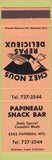 Matchbook Cover - Papineau Snack Bar Montreal QC
