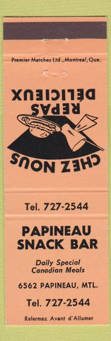 Matchbook Cover - Papineau Snack Bar Montreal QC