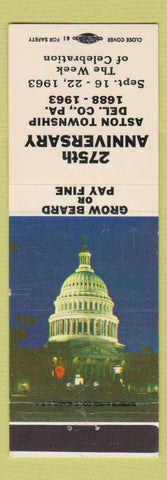 Matchbook Cover - Aston Township PA 1963 275th Anniversary Grow Beard
