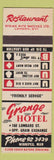 Matchbook Cover - Grange Hotel Winnipeg MB