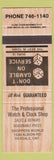 Matchbook Cover - Professional Watch and Clock Shop Rexdale ON