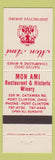 Matchbook Cover - Mon Ami Restaurant Winery Port Clinton OH