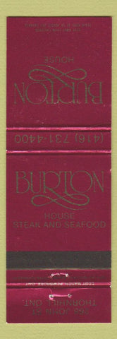Matchbook Cover - Burton House Seafood Thornhill ON