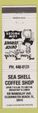 Matchbook Cover - Sea Shell Coffee Shop Clearwater Beach FL WHITE