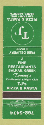 Matchbook Cover - TJ's Pizza Pasta Banff AB