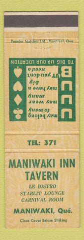 Matchbook Cover - Maniwaki Inn Tavern Maniwaki QC low phone #