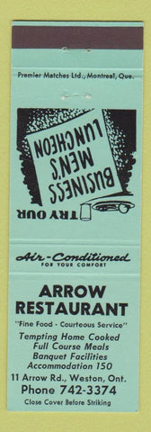 Matchbook Cover - Arrow Restaurant Weston ON WEAR