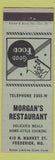 Matchbook Cover - Morgan's Restaurant Frederick MD