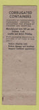 Matchbook Cover - Kraft Containers Hamilton ON paper boxes WORN