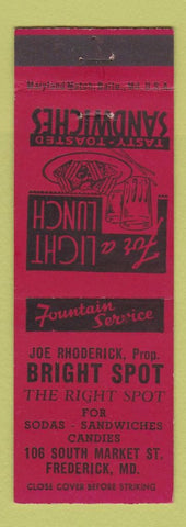 Matchbook Cover - Bright Spot Restaurant Frederick MD