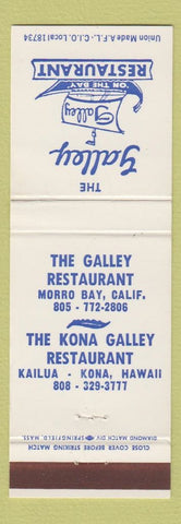 Matchbook Cover - Galley Restaurant Morro Bay CA Kailua Kona Hawaii