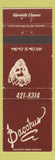 Matchbook Cover - Bacchus Restaurant Cincinnati OH