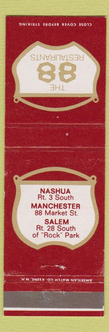 Matchbook Cover - 88 Restaurants Nashua Manchester Salem NH
