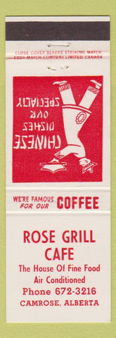 Matchbook Cover - Rose Grill Cafe Camrose AB Chinese