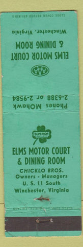 Matchbook Cover - Elms Motor Court Winchester VA WEAR