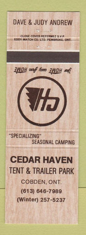 Matchbook Cover - Cedar Haven Tent Trailer Park Cobden ON camping