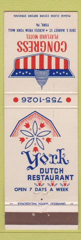 Matchbook Cover - Congress Olayland Motel York PA Dutch Restaurant