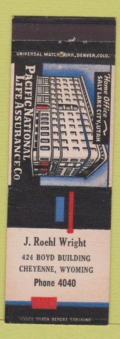Matchbook Cover - Pacific National Insurance J Roehl Wright Cheyenne WY