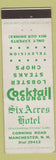 Matchbook Cover - Six Acres Htel Manchester NH