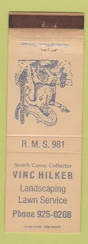 Matchbook Cover - Vinc Hilker Landscaping Lawn RMS Match Collector WORN