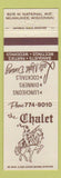 Matchbook Cover - The Chalet Milwaukee WI Restaurant
