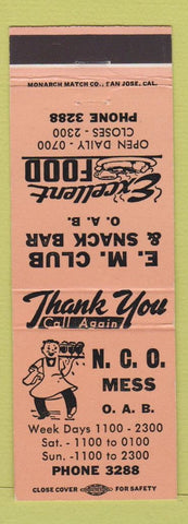 Matchbook Cover - NCO Mess OAB Oakland CA light orange