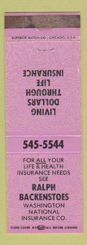Matchbook Cover - Ralph Backenstoes Insurance Washington National WEAR