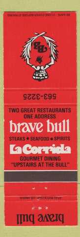 Matchbook Cover - Brave Bull Restaurant Fort Lauderdale FL