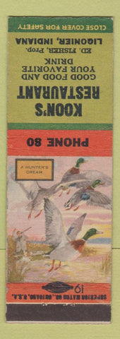 Matchbook Cover - Koon's Restaurant Ligonier IN