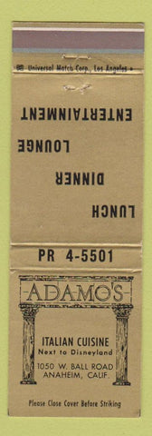 Matchbook Cover - Adamo's Italian Restaurant Anaheim CA WEAR