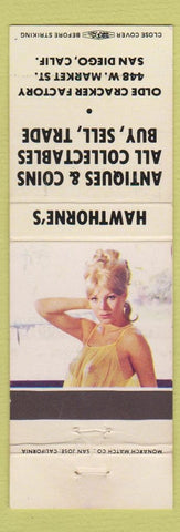 Matchbook Cover - Hawthorne's Antiques Coins San Diego CA pinup
