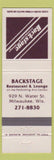 Matchbook Cover - Backstage Restaurant Milwaukee WI