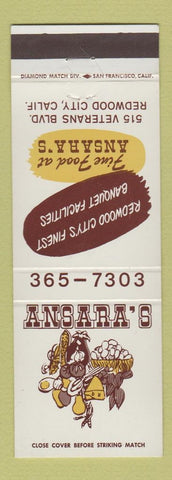 Matchbook Cover - Ansara's Restaurant Redwood City CA