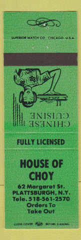 Matchbook Cover - House of Choy Plattsburgh NY Chinese
