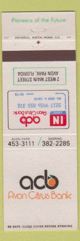 Matchbook Cover - Avon Citrus Bank Avon Park FL