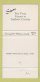 Matchbook Cover - Baldwin County Savings Foley Bay Minette Fairhope AL 30 Strike