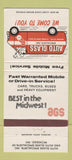 Matchbook Cover - Auto Glass Specialists MI WI IA 30 Strike