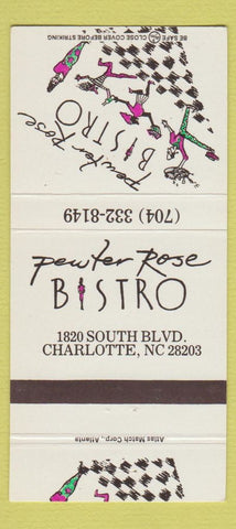 Matchbook Cover - Pewter Rose Bistro Charlotte NC CREASE 30 Strike