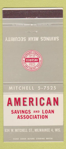 Matchbook Cover - American Savings Loan Milwaukee WI 30 Strike